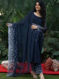 Blue Trendsetter printed georgette set