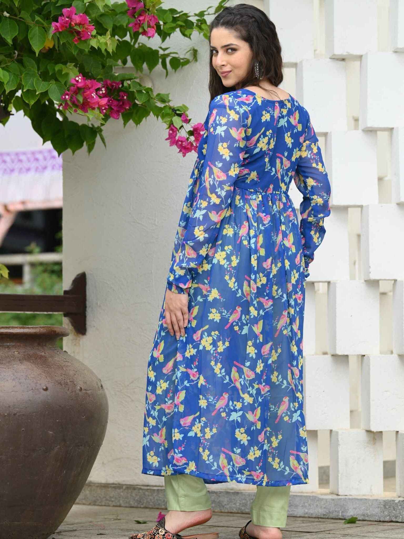 Blue Georgette Artistry Kurta Set - Image 3