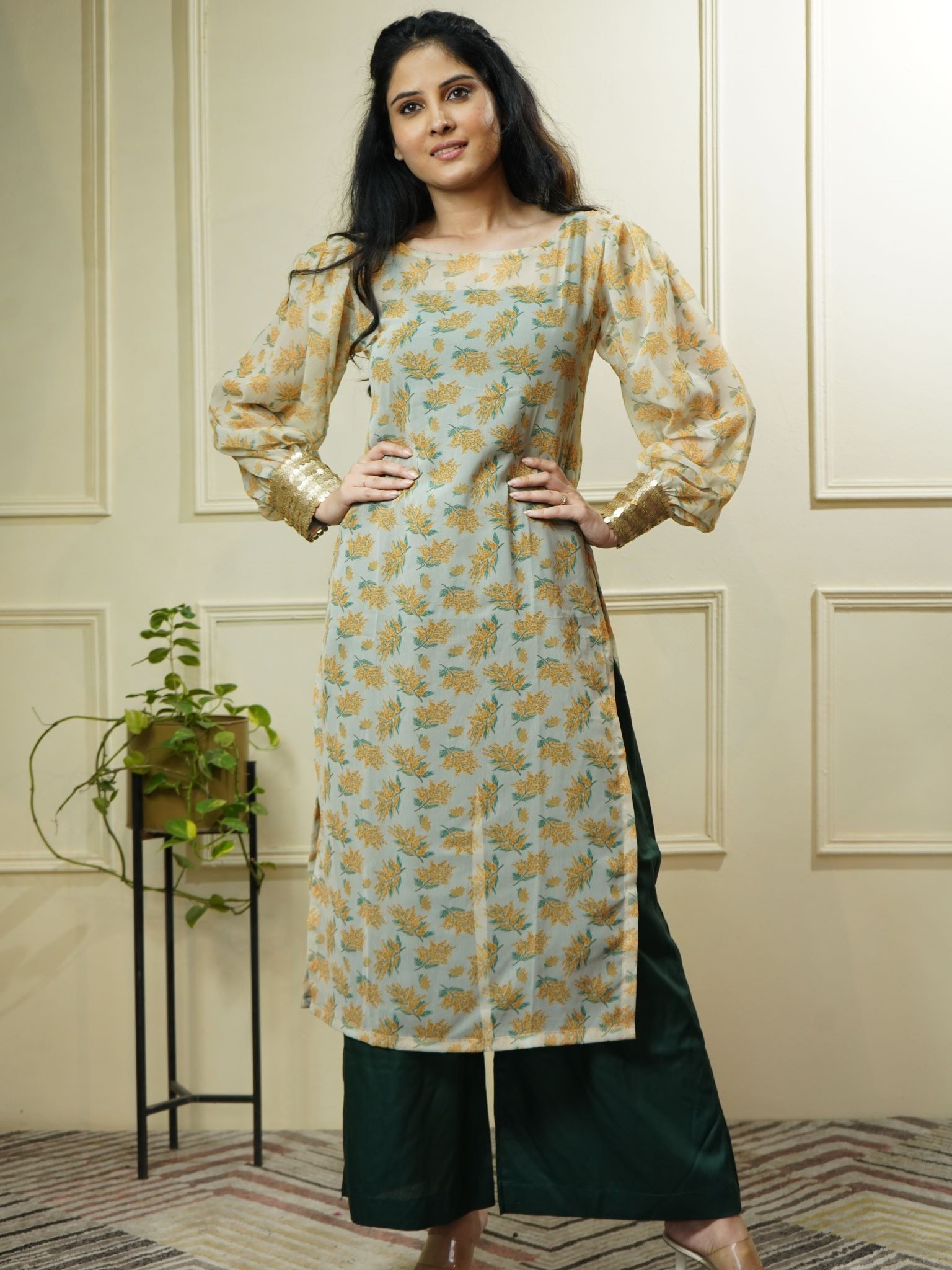 Transparent printed flower design georgette set - Image 2