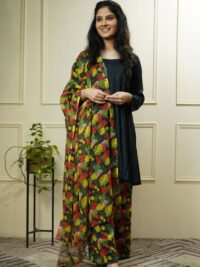Plain Black Flower printed georgette set