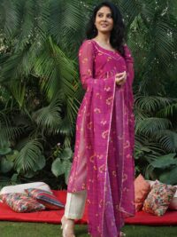 Pink floral pattern with printed dupatta