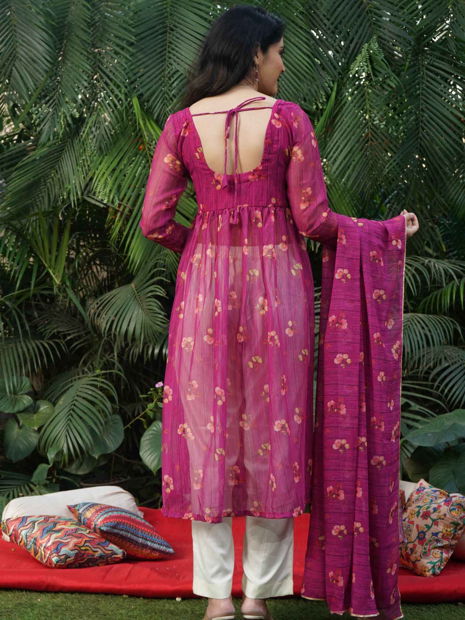 Pink floral pattern with printed dupatta - Image 3