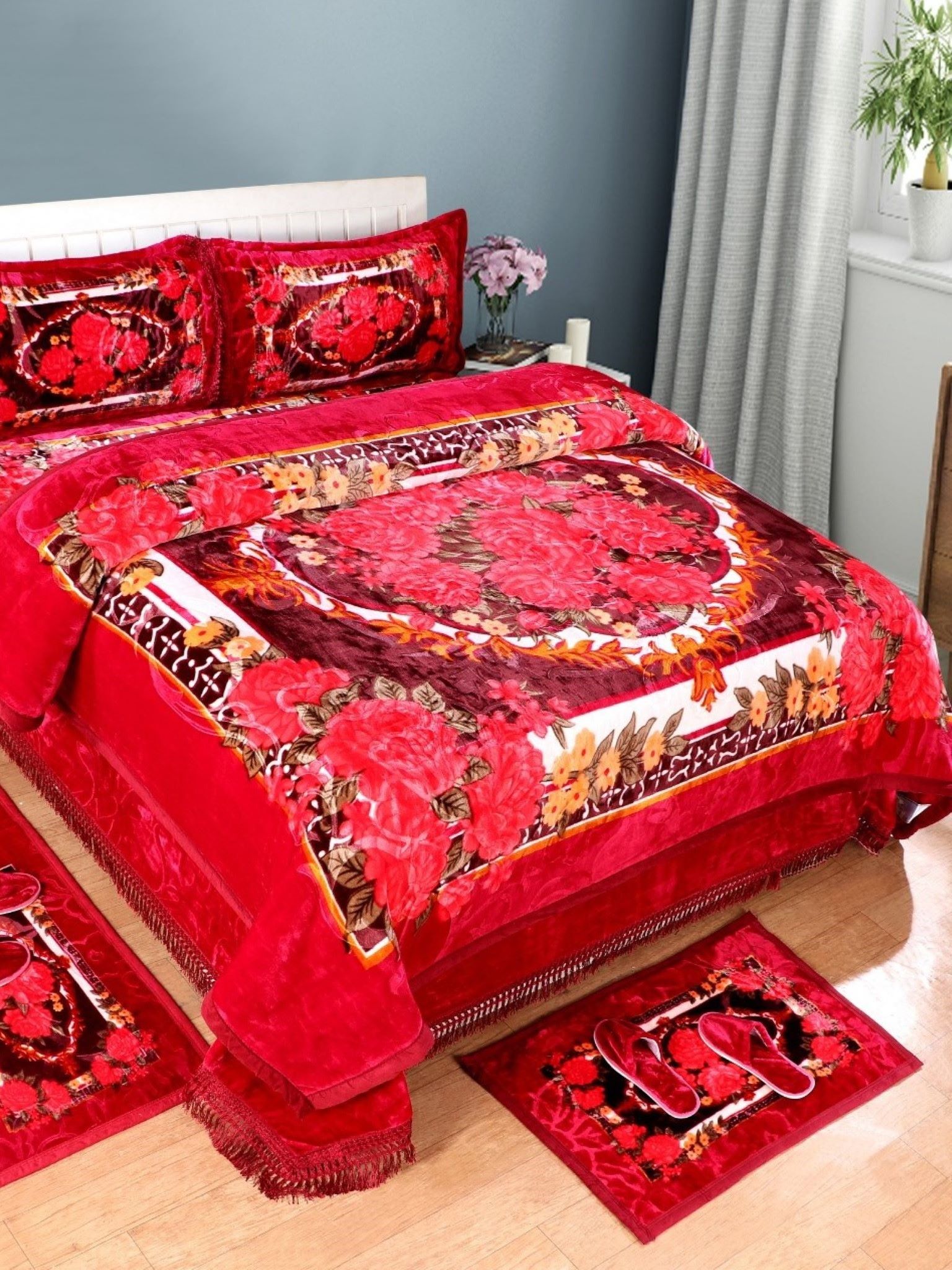 4 Season King Size Bed Set (Bed spread + Blanket + 2 Pillow Cover )